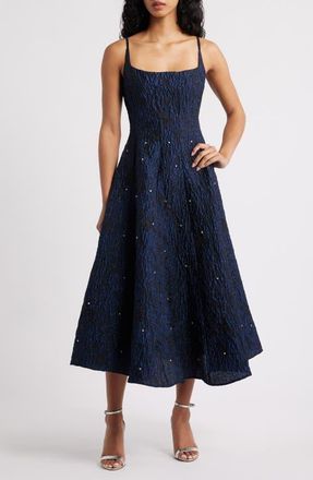 Sister Jane Maison Crystal Detail Floral Jacquard Cocktail Dress in Navy at Nordstrom, Size Small