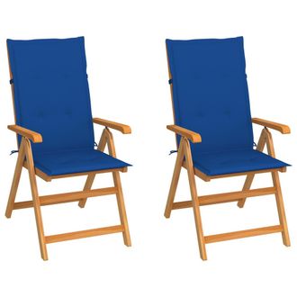 vidaXL Vidaxl - Sillas De Jard&iacute;n 2 Uds Y Cojines Azul Royal Madera Maciza Teca