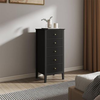 Melody Maison Tall 5 Drawer Bedside Table - Hales Black Range