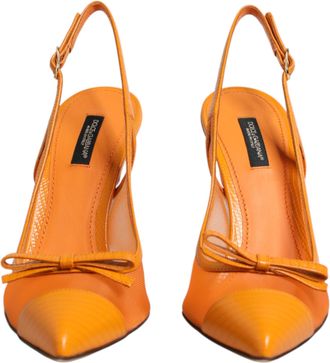 Dolce & Gabbana Orange Leather Mesh Heels Slingback Womens Shoes