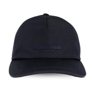 Giorgio Armani Caps, male, Blue, Size: L Technical fabric baseball cap with leather logo