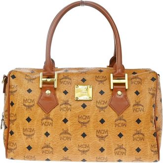 MCM Visetos Logogramme Canvas And Leather Brown Leather Handbag (Pre-Owned)
