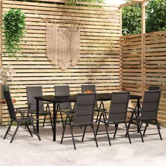 vidaXL Juego De Comedor Para Jard&iacute;n 9 Piezas Negro Vidaxl