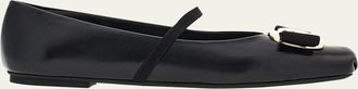 Ferragamo Zina Leather Bow Mary Jane Ballerina Flats