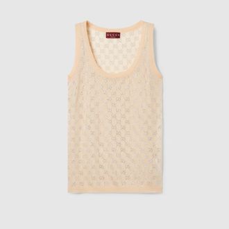 Gucci Fine Silk Tank Top With GG Crystals, Purple, Ready-to-wear