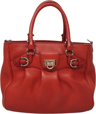 Ferragamo Gancini Handbag Leather Red Leather Handbag (Pre-Owned)