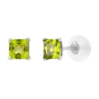 MAX + STONE 14k Yellow or White Gold 4mm Square Princess Cut Gemstone Stud Earrings