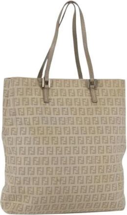 Fendi Pre-owned Tote Bags, female, Beige, Size: ONE SIZE Pre-owned Canvas Tote Bag