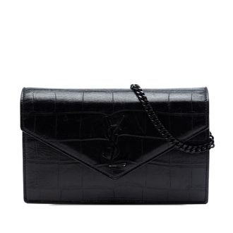 Saint Laurent Pre-owned Saint Laurent Croc Embossed Leather Monogram Monochrome Envelope Chain Wallet Ladies UM8IYNAV6MMMWGLD