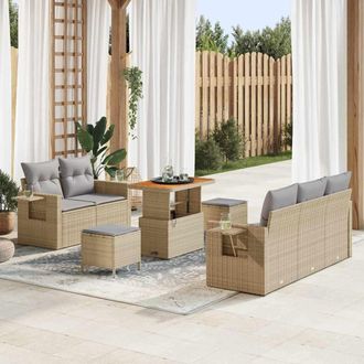 vidaXL Conjunto De Sof&aacute; De Jard&iacute;n Con Coj&iacute;n 8 Pcs Beige Y Gris Claro
