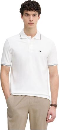 Emporio Armani Slim-fit stretch piqu&eacute; polo shirt met micro-adelaar - Heren - Polos - Wit - S - Katoen - Tops