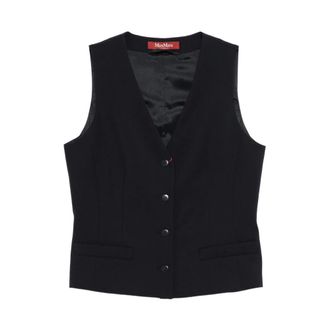 Max Mara Jassen, Dames, Blauw, M, Leer, Gilet