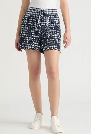 NVLT Floral Gingham Cotton Poplin Drawstring Shorts in Navy Gingham at Nordstrom Rack, Size X-Large