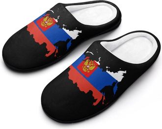 Generic Russia Flag Map Mens House Slippers Memory Foam Washable Cotton Slip on Home Shoes