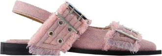 Ganni Sandaletten met Denim en Franjes - Dames - Ballerinas - Roze - 37 EU - Denim - Schoenen