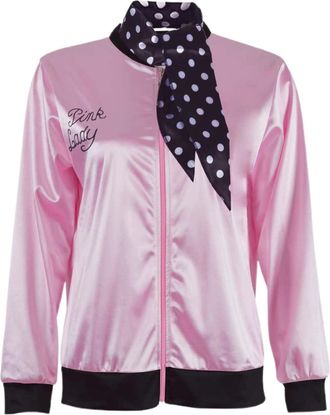 Generic Pink Fancy Dress Set for Women 1950s Ladies Jacket Grease Outfits with Retro Accessories Scarf Glasses Polka Dot Earrings Headband for 50s Theme Party