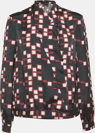 Emporio Armani Black Geometric Print Synthetic Long Sleeve Blouse