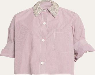 TWP Next Ex Striped Cropped Shirt with Crystal Collar