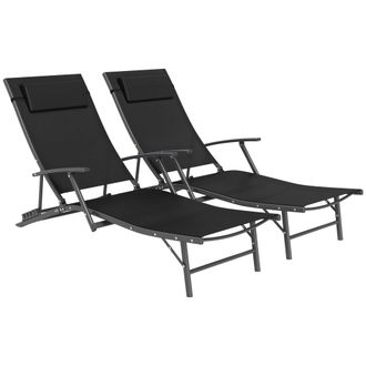 OUTSUNNY Set Of 2 Garden Sun Loungers - Folding Chaise Lounge Chairs - Grey - Black | TJ Hughes