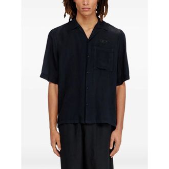 Diesel Short Sleeve Shirts, male, Black, Size: XL S-Brack-Pgbs Linen-blend Shirt