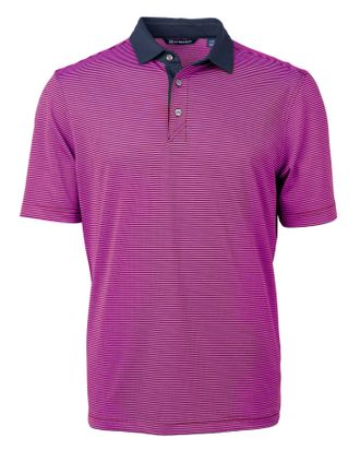 Cutter & Buck Mens Virtue Eco Pique Micro Stripe Recycled Polo Shirt, Gelato/Navy Blue, XXL