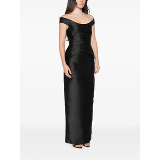 Solace London Off-Shoulder Satin Peplum Evening Dress - Black