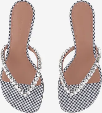 Amina Muaddi Womens Satin Sandals Gigi Navy Textile