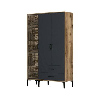 Dmora Armario 3 Puertas Avior, Muebles De Dormitorio, Vestidor, Armario De Ropa, 120x48h201 Cm, Nogal Y Antracita, Con Embalaje Reforzado - Dmora