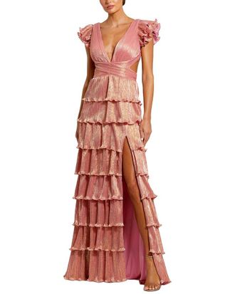 Mac Duggal Ruffle Tiered Criss Cross Lace Up Gown