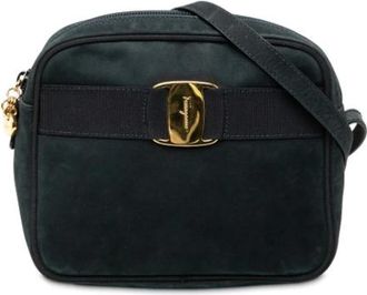 Ferragamo Pre-owned Cross Body Bags, female, Blue, Size: ONE SIZE Pre-owned Suede Crossbody Bag