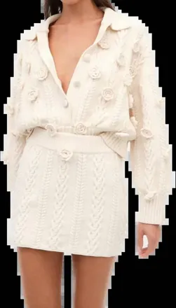 For Love & Lemons Martina Knit Mini Skirt In Beige