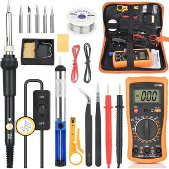 OEM Kit De Soldador - 60w - Soldador Con Temperatura Ajustable (rango De Temperatura: 200 A 450&deg;c) - Herramientas De Soldadura Con Mult&iacute;metro Digital Y 5 