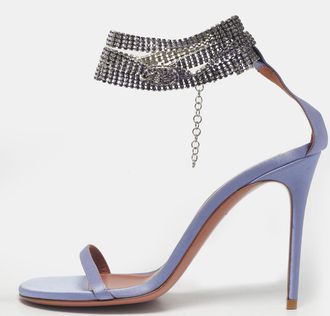 Amina Muaddi Purple Satin Crystal Embellished Giorgia Sandals