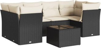 vidaXL Set De Comedor De Jard&iacute;n 7 Pzas Y Cojines Rat&aacute;n Sint&eacute;tico Negro Vidaxl