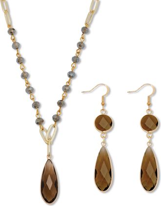 Palm Beach Jewelry Smoky Crystal Goldtone Vintage-Inspired Necklace and Earring Set