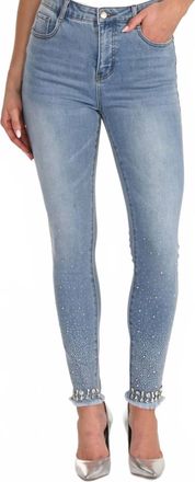 Frank Lyman Design High-Waisted Skinny Studded Pants In Light Wash/blue