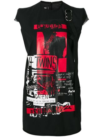 Dsquared2 printed shift dress - women - Spandex/Elastane/Virgin Wool/Silk/Polyester/Viscose - 38 - Black
