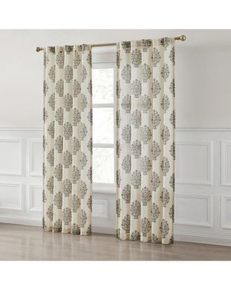 Lush D&eacute;cor Sofia Flower Block Bouquet Linen Textured Window Curtain Panels