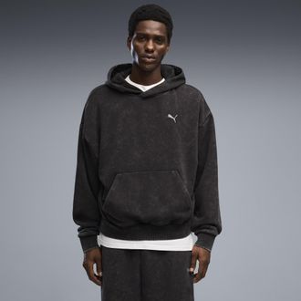 Puma Felpa con cappuccio con grafica boxy con effetto slavato unisex, Abbigliamento, Nero, XXL