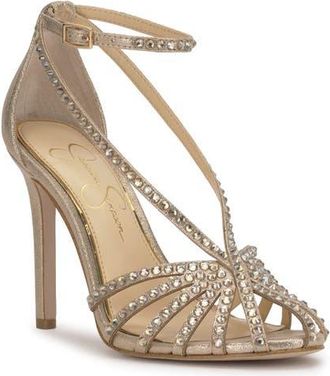 Jessica Simpson Jittale Ankle Strap Sandal in Champagne Shimmer Satin at Nordstrom, Size 8.5