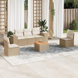 vidaXL Juego De Sof&aacute;s Jard&iacute;n Con Cojines 6 Pzas Rat&aacute;n Sint&eacute;tico Beige Vidaxl