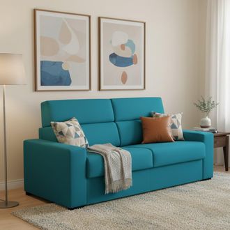 Dmora Sof&aacute; Cama 3 Plazas Marcon, Desenfundable, Con Almacenaje Hecho En Italia, Lavable, 220x95 Cm Azul