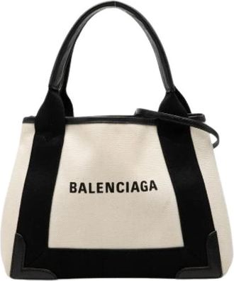 Balenciaga Pre-owned Navy Cabas XS Tote Bag - Dames - Vintage Shopper - Beige - ONE Size - Leer - Vintage