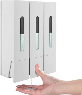 OEM Dispensador De Jab&oacute;n De 3 Compartimentos Para Montaje En Pared, Montaje En Pared, Jab&oacute;n De Ducha Y Champ&uacute;, Sin Taladros, Blanco, Cocina Y Hotel