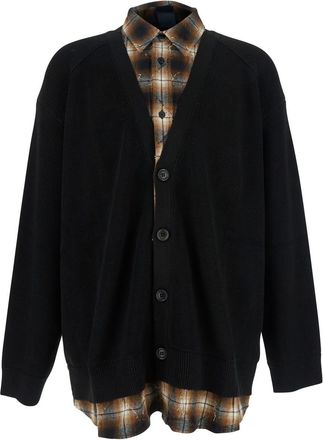 Juun.J Juun. J Black Sweater With Layered Design And Classic Collar In Cotton And Wool Blend Man