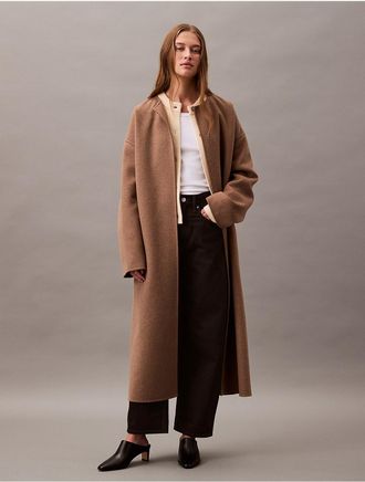 Calvin Klein Womens Cashmere Wool Blend Wrap Coat - Brown - M