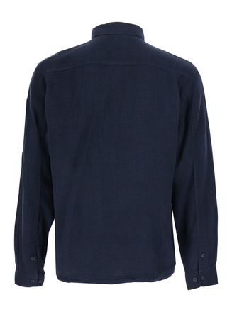 C.P. Company Mens Shirt With Classic Collar, Blue Linen