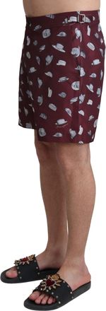 Dolce & Gabbana Mens Hats-Print Polyester Swim Shorts Maroon Swimwear