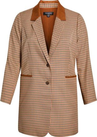 Tahari by ASL Plaid Topper with Faux Suede Trim in Ivory Luggage Black at Nordstrom, Size 24W