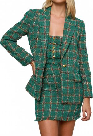 L'agence Gweny Blazer In Green Windowpane Tweed